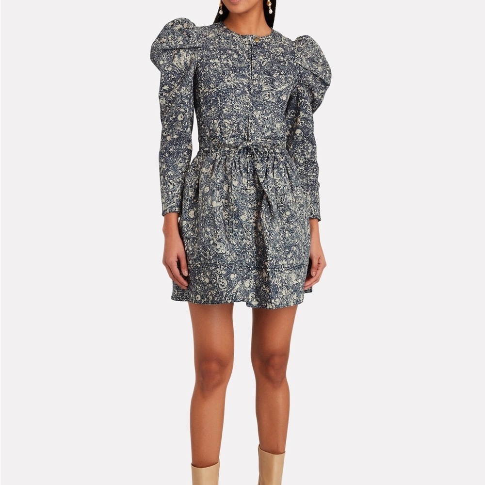 ULLA‎ JOHNSON Domino Marbled Denim Mini Dress, Size 8, NWT